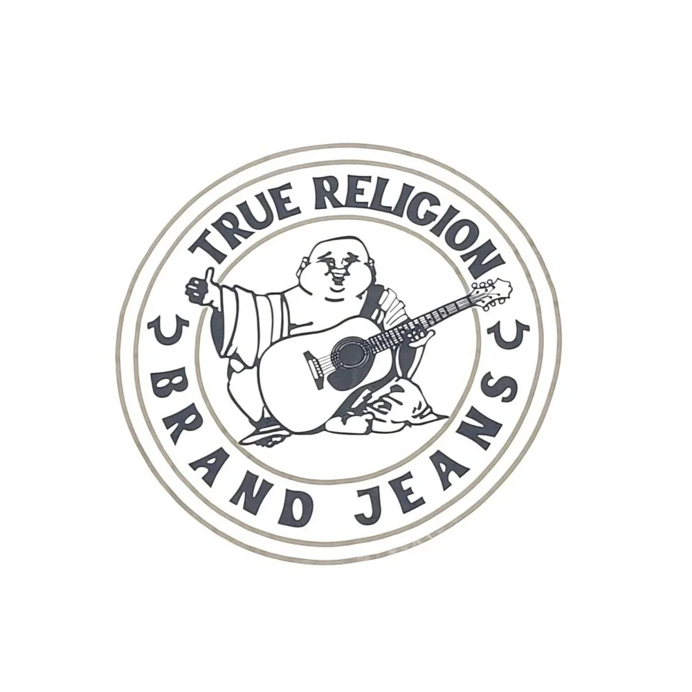 True Religion Men's Cotton T-shirt Sz M White Black Happy Buddha Logo Horseshoe
